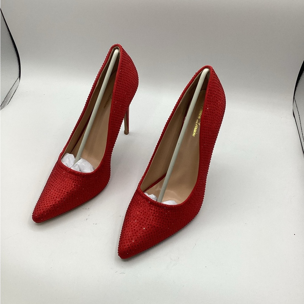 Women's Red Crystal Embellished Pointed-Toe Stiletto Heels